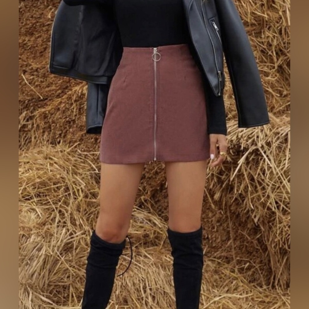 SHEIN Mauve Corduroy Mini Skirt With Zip Front